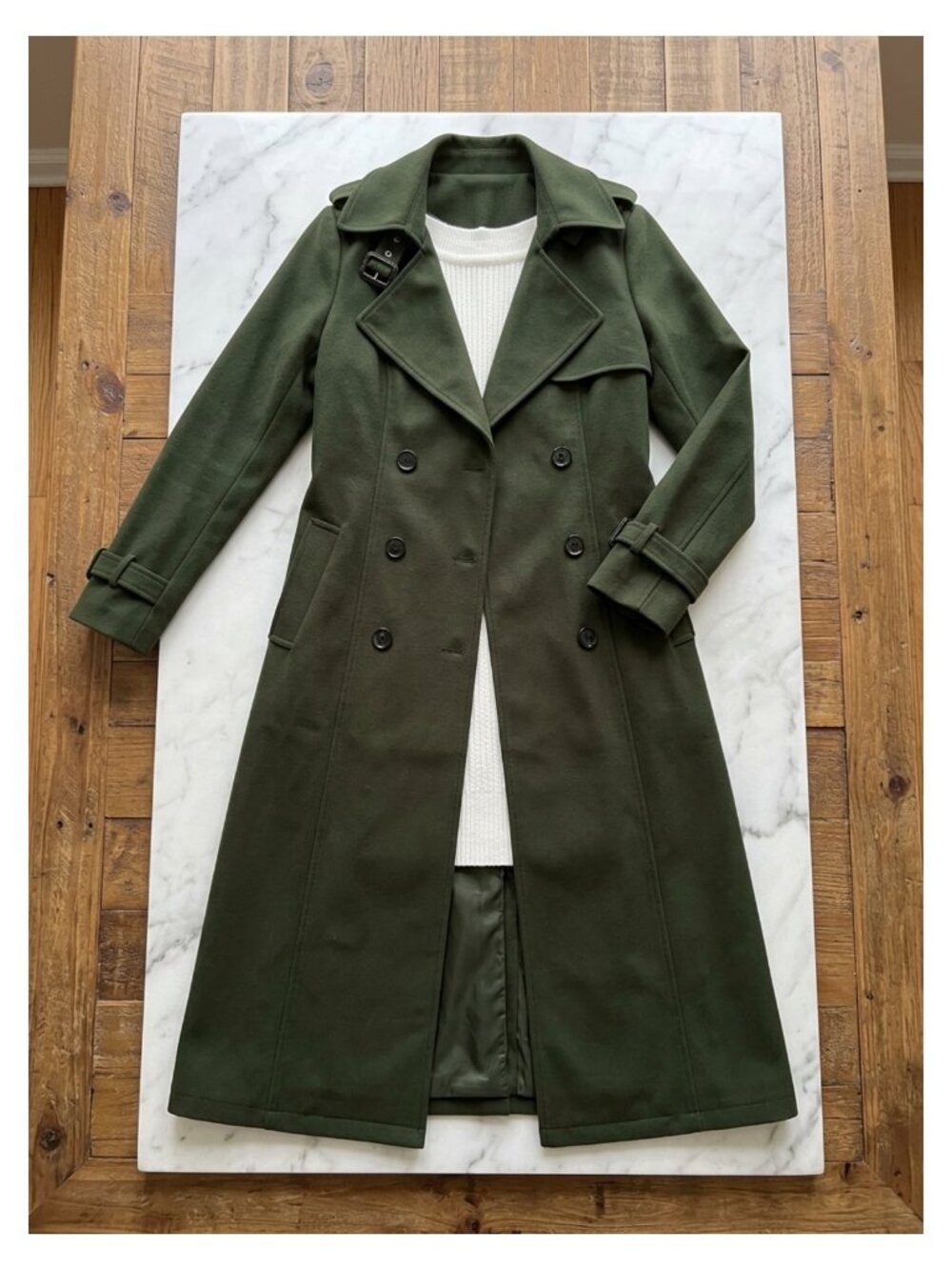Women's Double Breasted Trench Coat Long Sleeve Belted Maxi